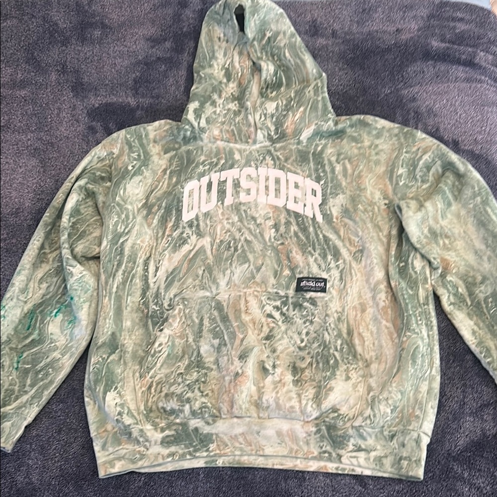 Green Tie-Dye Hoodie with 'OUTSIDER' Print